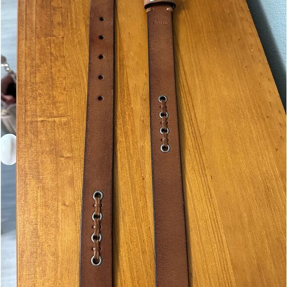 Rolfs Brown Tan Leather Belt Grommets Leather Weave Detail XL - Picture 2 of 6